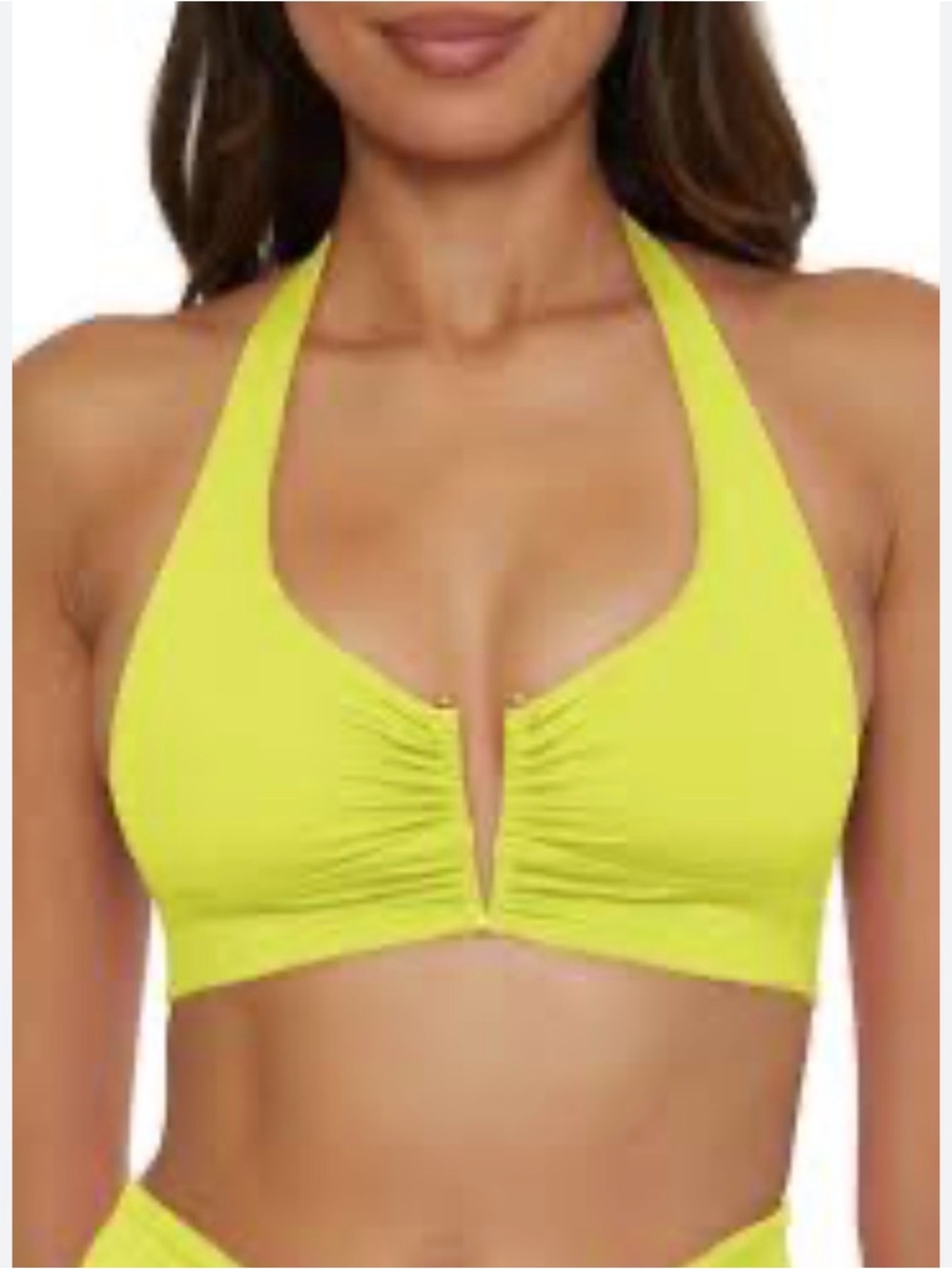 BECCA Neon Yellow Halter Bikini Top size D cup